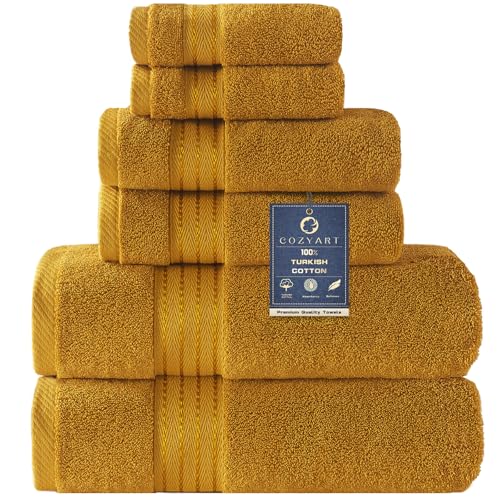 COZYART Gold Bath Towel Set 6pcs Turkish Cotton Bathroom Towel Sets Soft Absorbent and Durable 650 GSM Luxury 6 Pcs with 2 Bath Towels 2 Hand Towels 2 Washcloth - Image 1