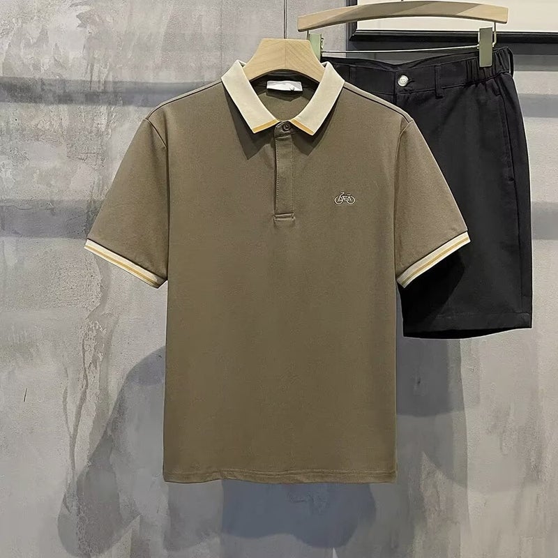 Mens Slim Fit Short Sleeve Polo Shirt Trendy Brand Summer Top Handsome High-End Feeling 2024 Trend Versatile Slim Fit T-Shirt Brown 