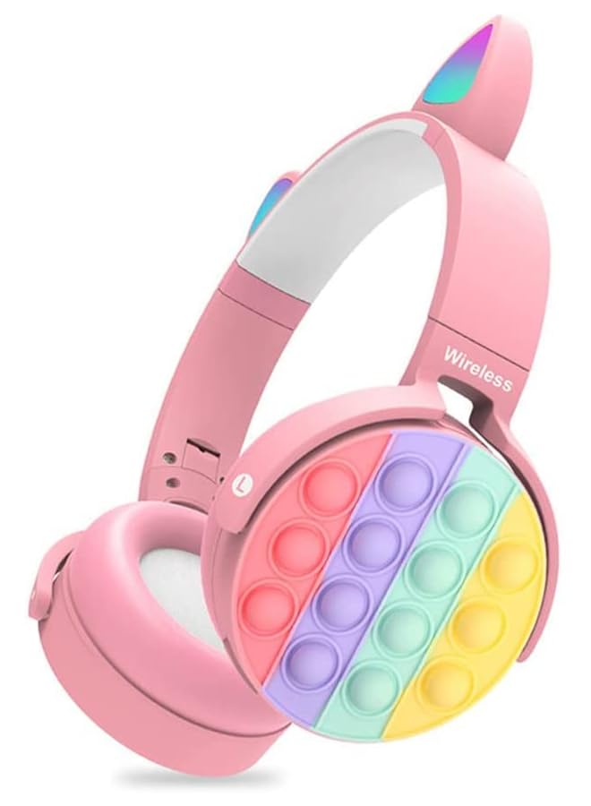 بادوم سماعة رأس بلوتوث لاسلكية على الأذن مع فقاعات البوب، وأضواء LED، وسماعة رأس من السيليكون ولعبة البوب ​​فيدجيت، سماعة رأس بلوتوث ستيريو ملونة للهاتف المحمول والكمبيوتر اللوحي، قابلة للطي (وردي) - Image 3