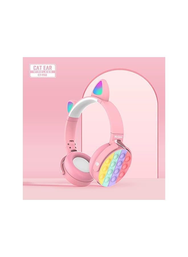 بادوم سماعة رأس بلوتوث لاسلكية على الأذن مع فقاعات البوب، وأضواء LED، وسماعة رأس من السيليكون ولعبة البوب ​​فيدجيت، سماعة رأس بلوتوث ستيريو ملونة للهاتف المحمول والكمبيوتر اللوحي، قابلة للطي (وردي) - Image 5