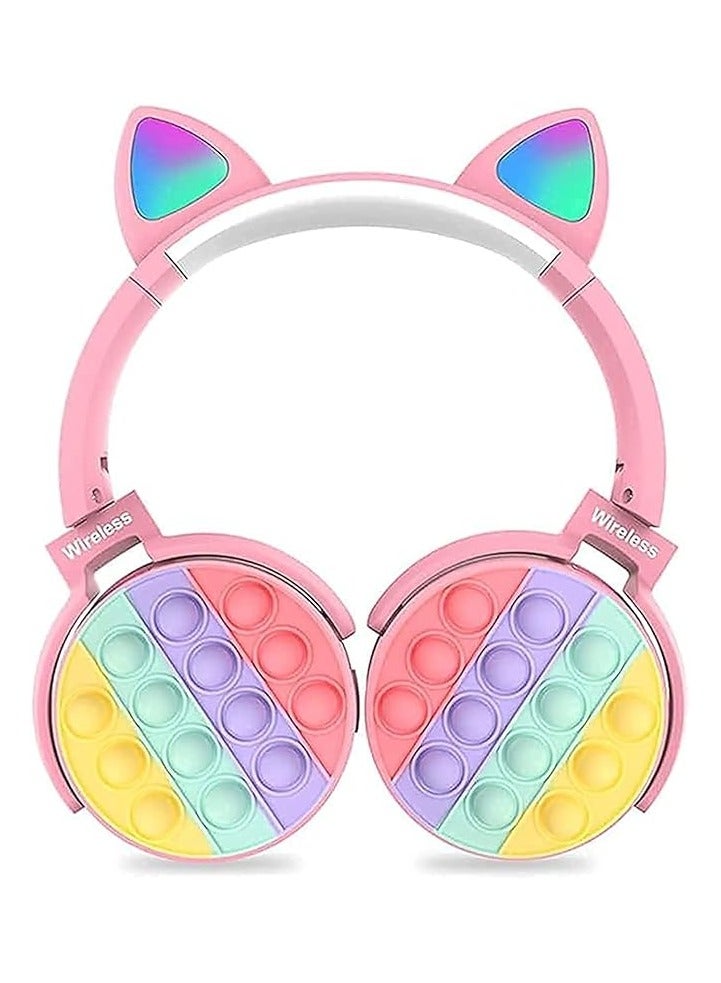 بادوم سماعة رأس بلوتوث لاسلكية على الأذن مع فقاعات البوب، وأضواء LED، وسماعة رأس من السيليكون ولعبة البوب ​​فيدجيت، سماعة رأس بلوتوث ستيريو ملونة للهاتف المحمول والكمبيوتر اللوحي، قابلة للطي (وردي) - Image 1