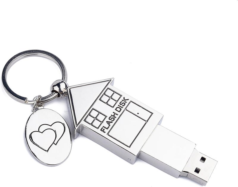 أنجروك 5 قطع من عصا تخزين USB 2.0 سعة 8 جيجابايت على شكل منزل معدني قابل للطي (عبوة من 5 قطع، فضي) - Image 2