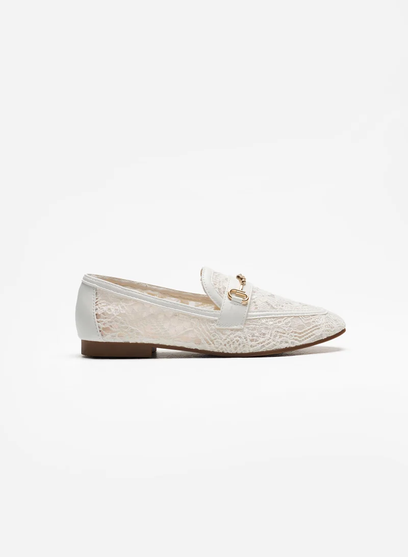 Sunfere Women's Elegant White Lace Horsebit Loafers