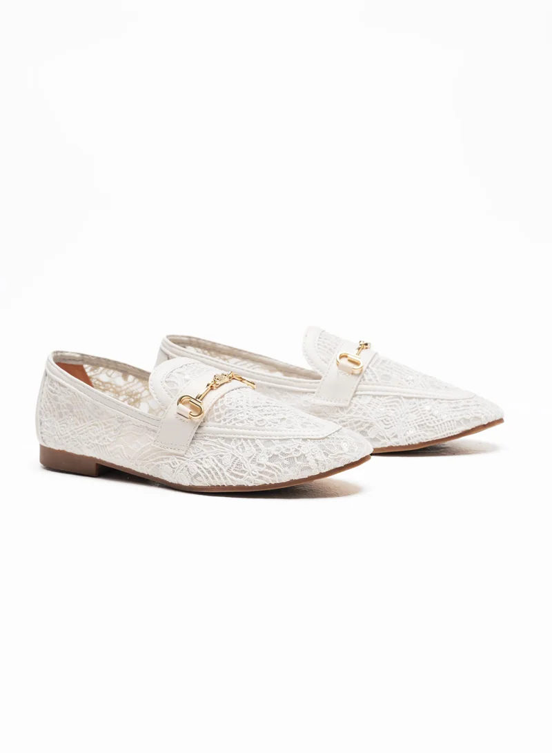 Sunfere Women's Elegant White Lace Horsebit Loafers