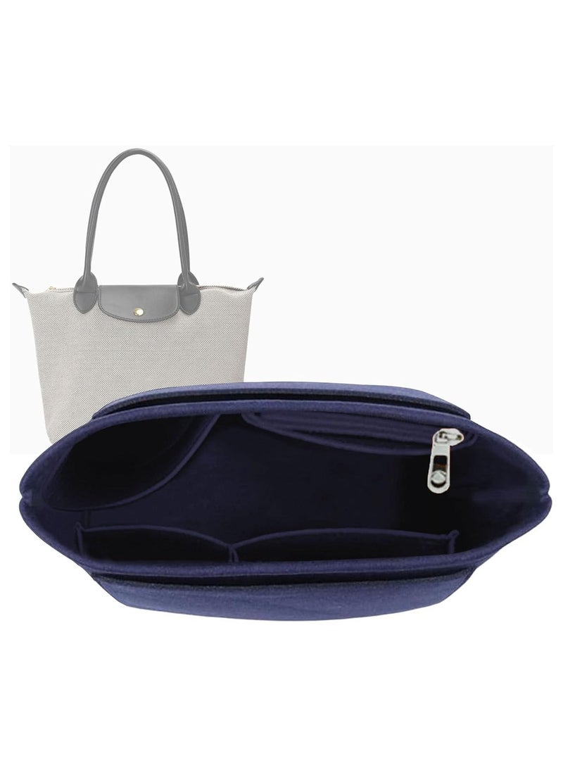 إكسفور منظم حقيبة يد من اللباد متعدد الجيوب، منظم حقيبة حمل قابل للطي، منظم من اللباد، شكل قاعدة لحقائب اليد، لإدخال منظم المحفظة، أزرق مقاس 21*17*13 سم - Image 2