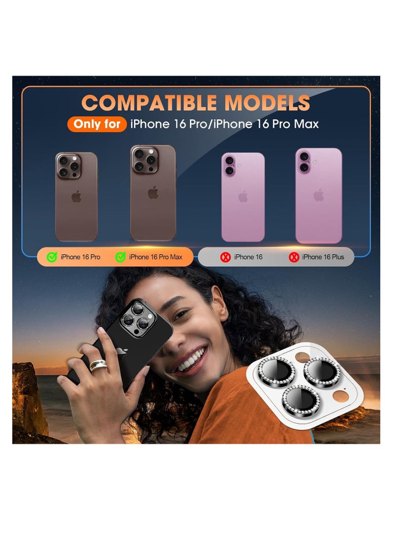 Diamond Camera Lens Protector for Iphone 16 Pro, 16 Pro max, black Color - Image 2