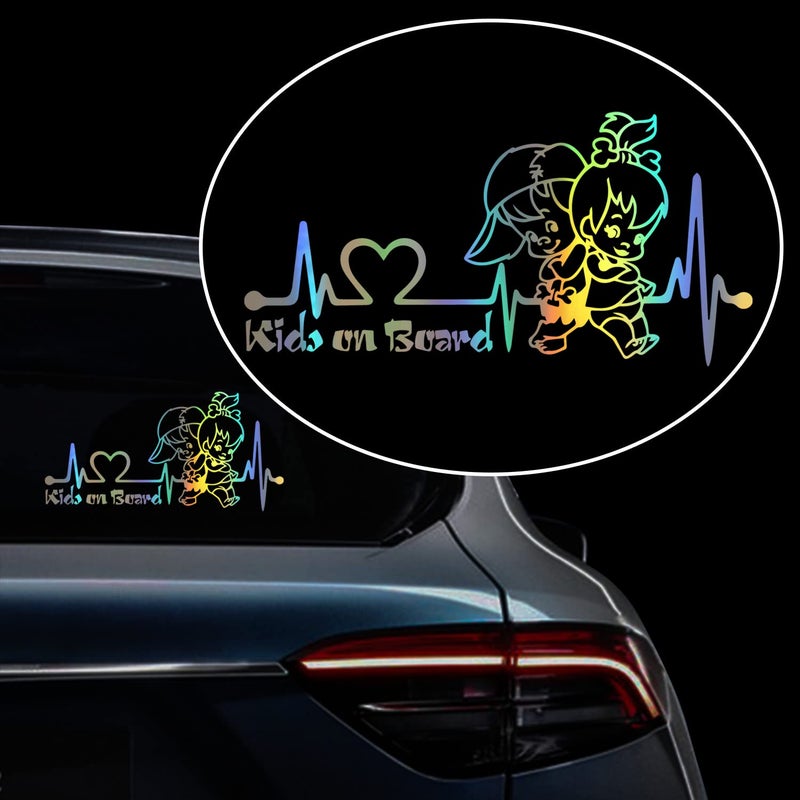 Iprokiu 2pcs Heartbeat Kids on Board Sticker for Car Vinyl Decal Car Body Window Bumper Stickers Cute Boy and Girl Baby on Board Safety Warning Sign Laptop SUV Trucks Car Sticker and Decal Dazzle color - Image 3