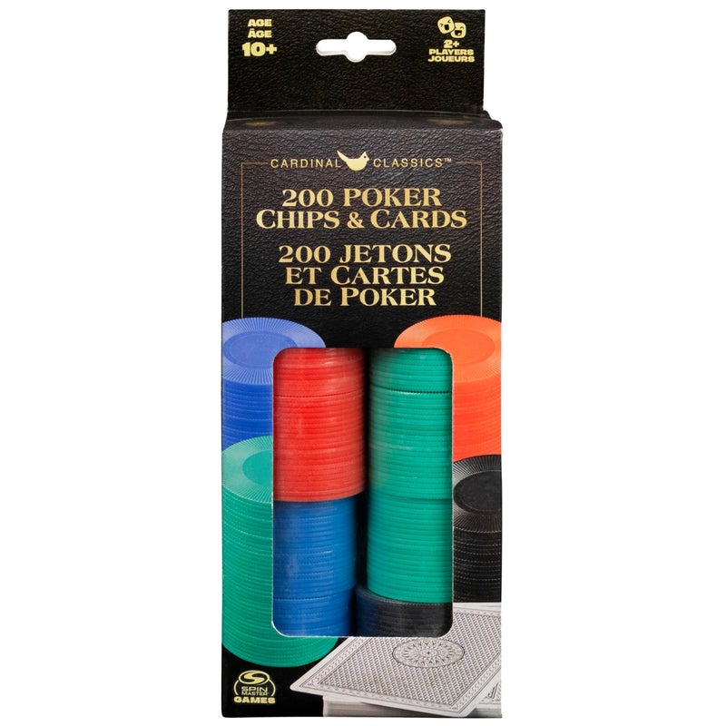 Spin Master Games كلاسيكيات كاردينال، مجموعة 200 رقاقة بوكر، مجموعة بطاقات لعب، زر الموزع، لعبة كازينو كلاسيكية تكساس هولد 'إم، للبالغين والأطفال من عمر 10 سنوات وما فوق - Image 5