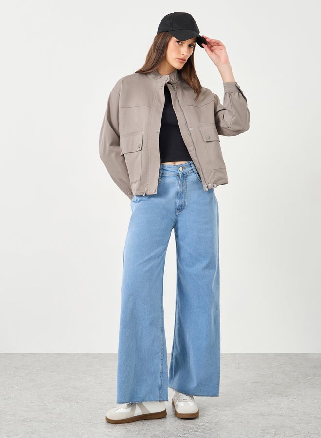 Styli Women Brown Regular Fit Bomber Jacket with Pockets - Image 2