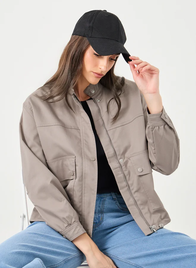 Styli Styli Women Brown Regular Fit Bomber Jacket with Pockets