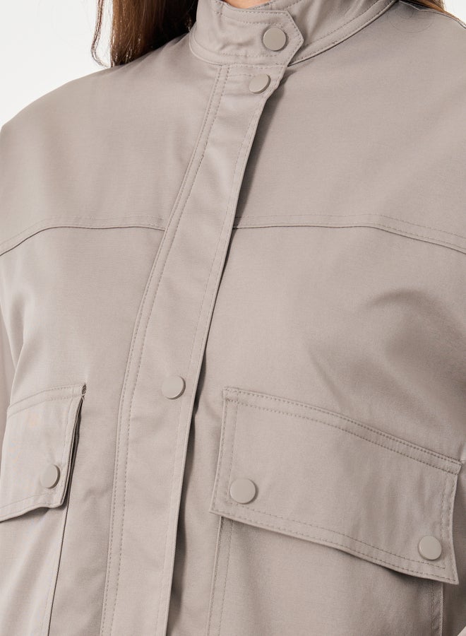 Styli Women Brown Regular Fit Bomber Jacket with Pockets - Image 5