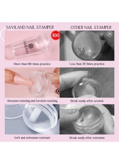 Saviland French Tip Nail Stamp 4Pcs Nail Art Stamper Kit Clear Silicone Nail Stamping Long & Short Jelly Stamper For Nails With Scrapers Nail Stamper Kit For French Manicure Home Diy Nail Art Salon  - Image 3