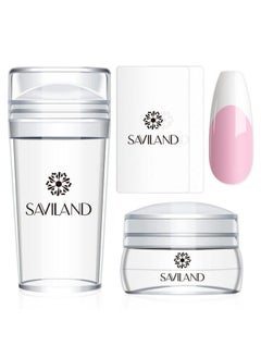 Saviland French Tip Nail Stamp 4Pcs Nail Art Stamper Kit Clear Silicone Nail Stamping Long & Short Jelly Stamper For Nails With Scrapers Nail Stamper Kit For French Manicure Home Diy Nail Art Salon  - Image 2
