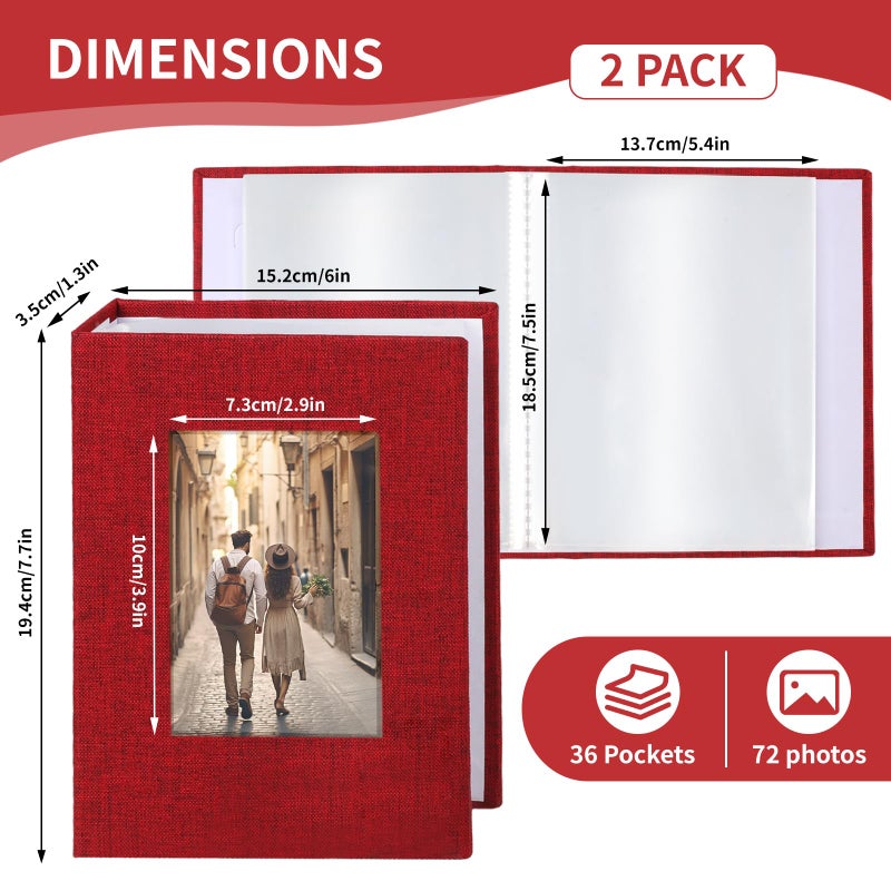 vivinin 2 Pack Photo Album 5x7, Linen Cover Photo Book, Small Photo Album Book for 36 Pockets Hold 72 Pictures, Picture Book for Photos Family Anniversaries Baby Vacations (Red) - Image 2