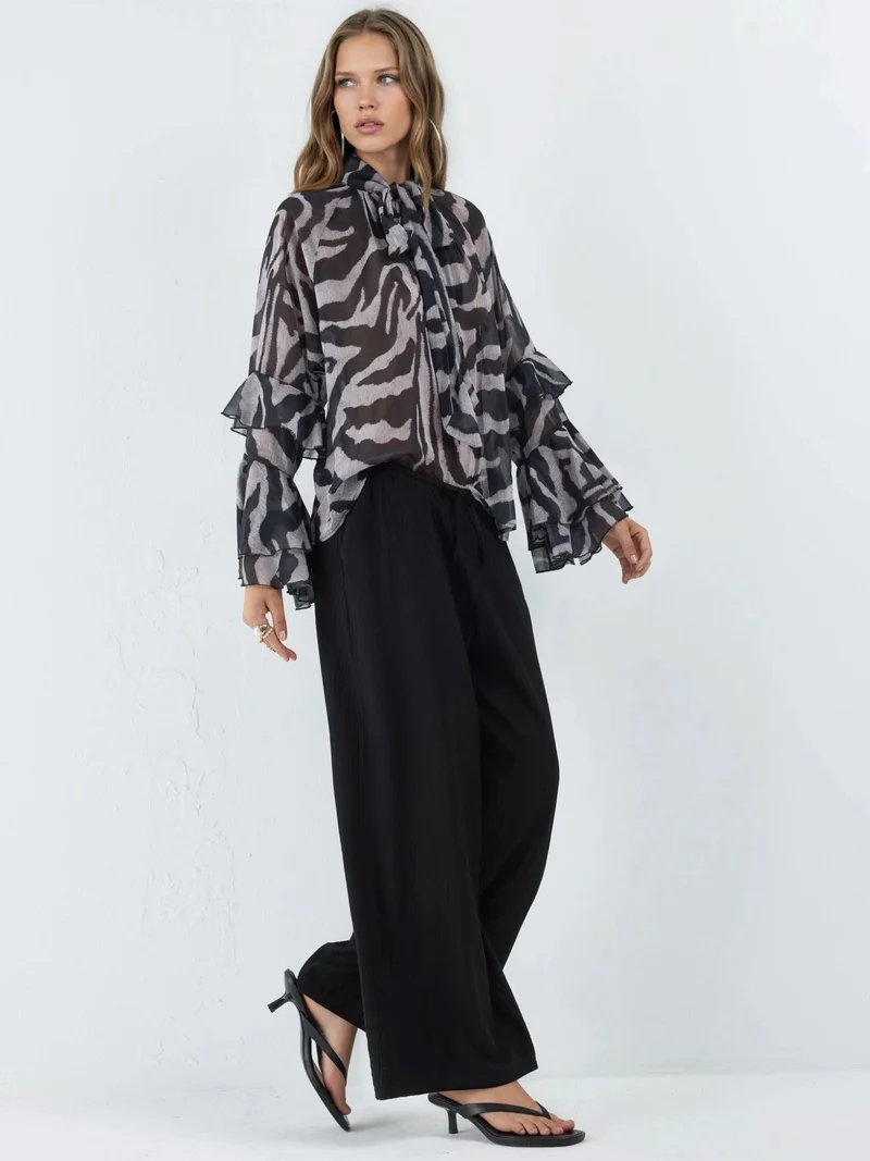 بوسيم BUSEM Wide Leg Elastic Waist Pants with Pockets