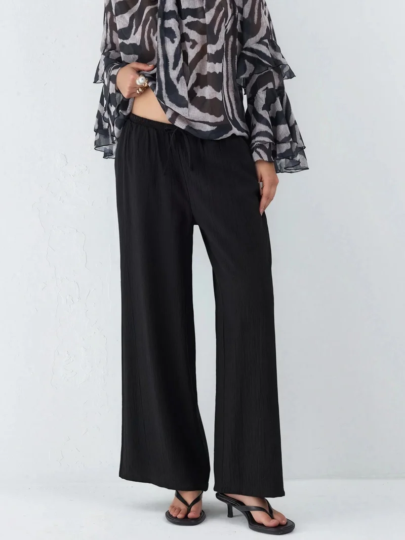 بوسيم BUSEM Wide Leg Elastic Waist Pants with Pockets