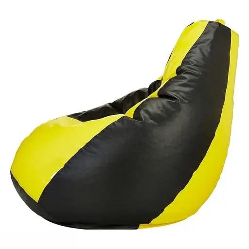 OHSTORE Premium Bean Bag Chair Ultra Comfortable Durable Faux Leather Cover Lightweight Ergonomic Lounge Seat for Home Office Gaming Relaxation YellowBlack 4XLBB - Image 2
