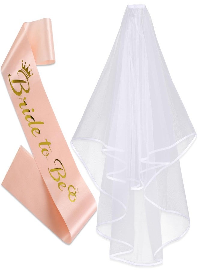 Guirnd Bride to Be Sash and Veil White Set, 2PCS Includes Comb Veil and Bachelorette Ribbon - Wedding Decorations, Party Favors, Retirement Party Supplies - Image 1