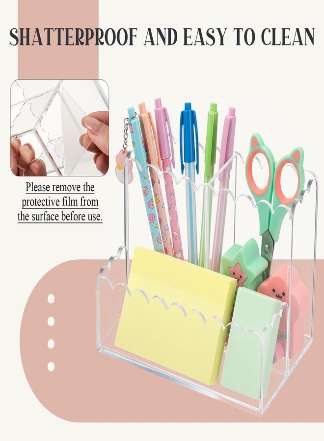 Tosstuki Scalloped Acrylic Pencil Holder, Clear Desk Organizer with 3 Compartments, Marker Makeup Brush Holder Remote Caddy for Home, Office, Bathroom, Classroom, Table - Image 5