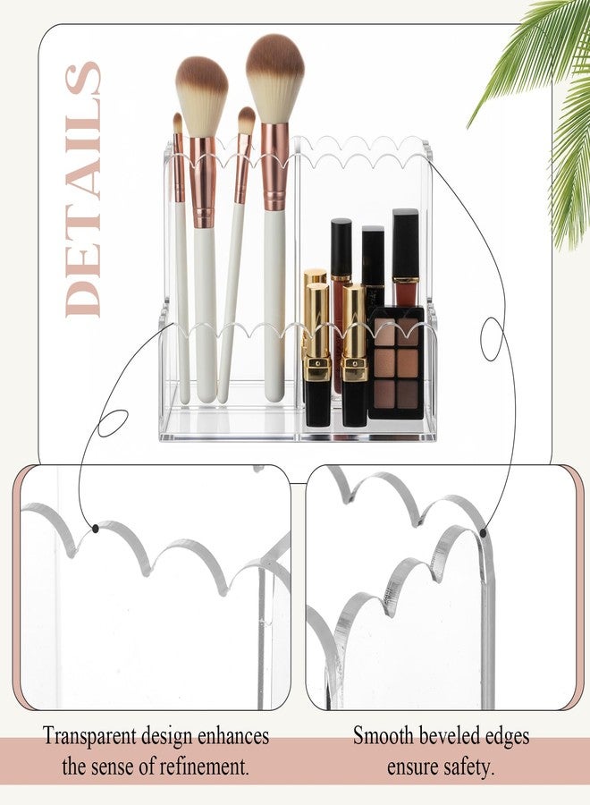 Tosstuki Scalloped Acrylic Pencil Holder, Clear Desk Organizer with 3 Compartments, Marker Makeup Brush Holder Remote Caddy for Home, Office, Bathroom, Classroom, Table - Image 3