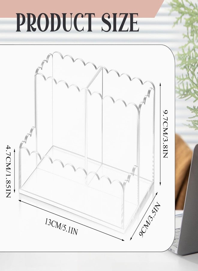 Tosstuki Scalloped Acrylic Pencil Holder, Clear Desk Organizer with 3 Compartments, Marker Makeup Brush Holder Remote Caddy for Home, Office, Bathroom, Classroom, Table - Image 2