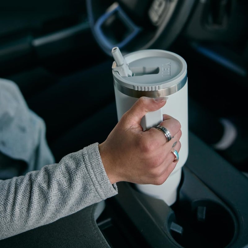 YETI Rambler 40 oz Travel Mug with Flip Straw Lid â€“ Stainless Steel, Vacuum Insulated, Leakproof, Cup Holder Friendly, White - Image 4