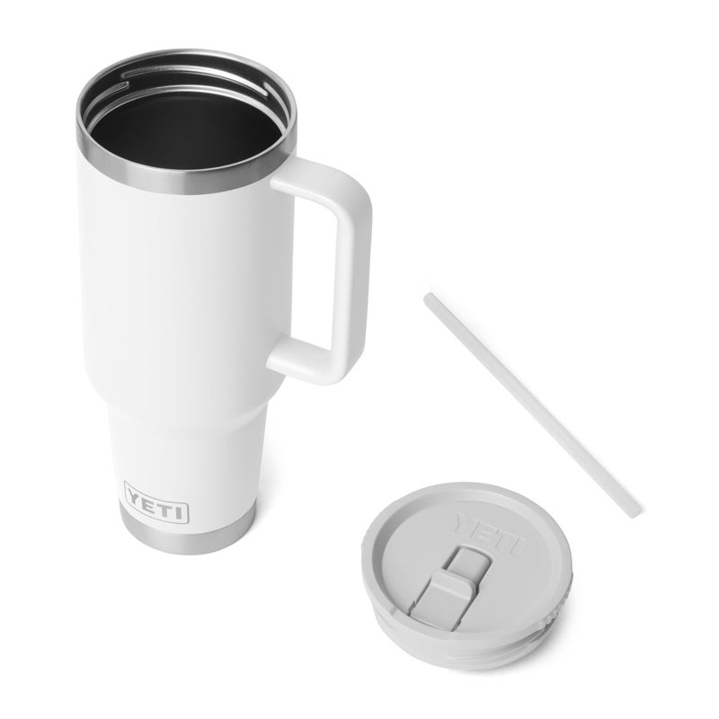 YETI Rambler 40 oz Travel Mug with Flip Straw Lid â€“ Stainless Steel, Vacuum Insulated, Leakproof, Cup Holder Friendly, White - Image 3