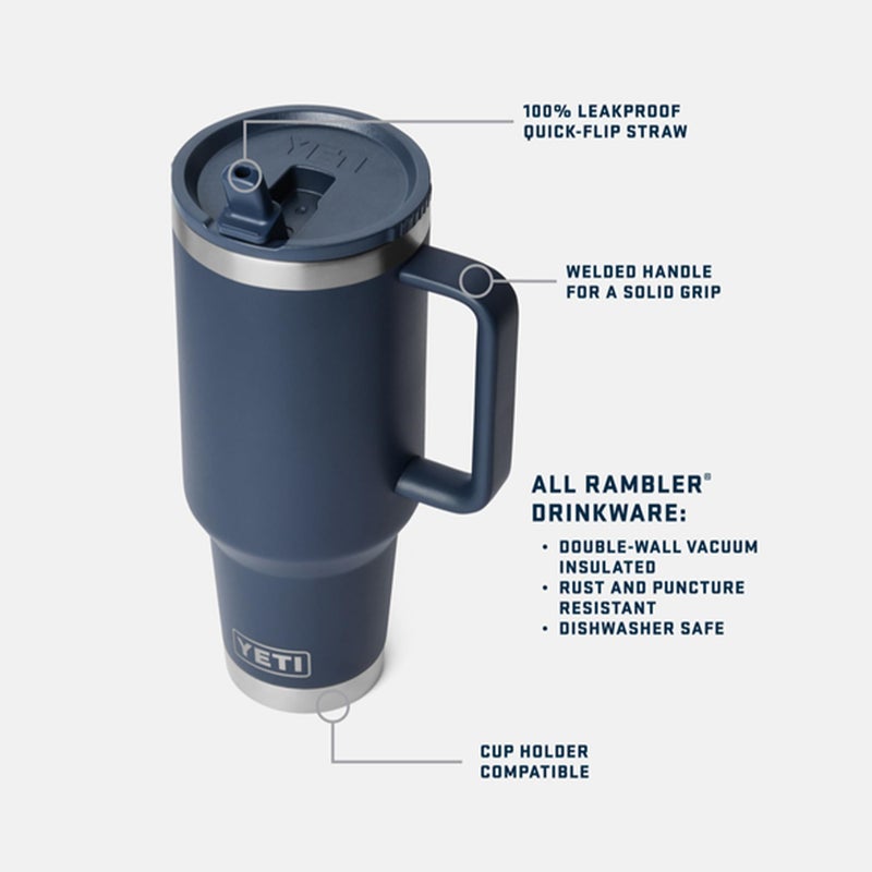 YETI Rambler 40 oz Travel Mug with Flip Straw Lid â€“ Stainless Steel, Vacuum Insulated, Leakproof, Cup Holder Friendly, White - Image 2