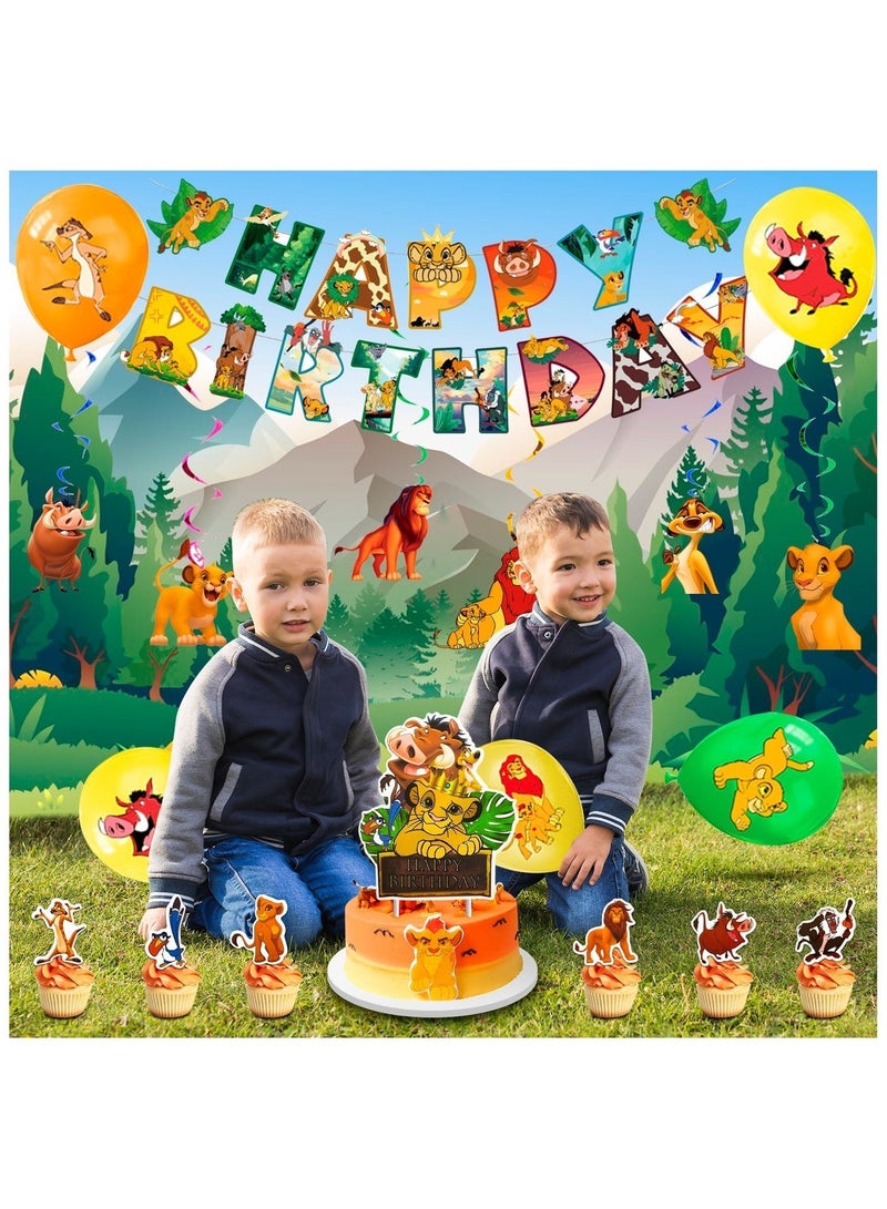 حفلة مثمرة زينة عيد ميلاد الأسد الملك لـ 10 ضيوف، 117 مجموعة أدوات مائدة يمكن التخلص منها لحفلة الأسد الملك بالونات حفلة عيد ميلاد الأسد الملك لافتات أطباق مناديل لحفلة عيد ميلاد الأسد الملك - Image 5