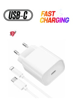 White Type-C Fast Charging Wall Adapter with Lightning Cable