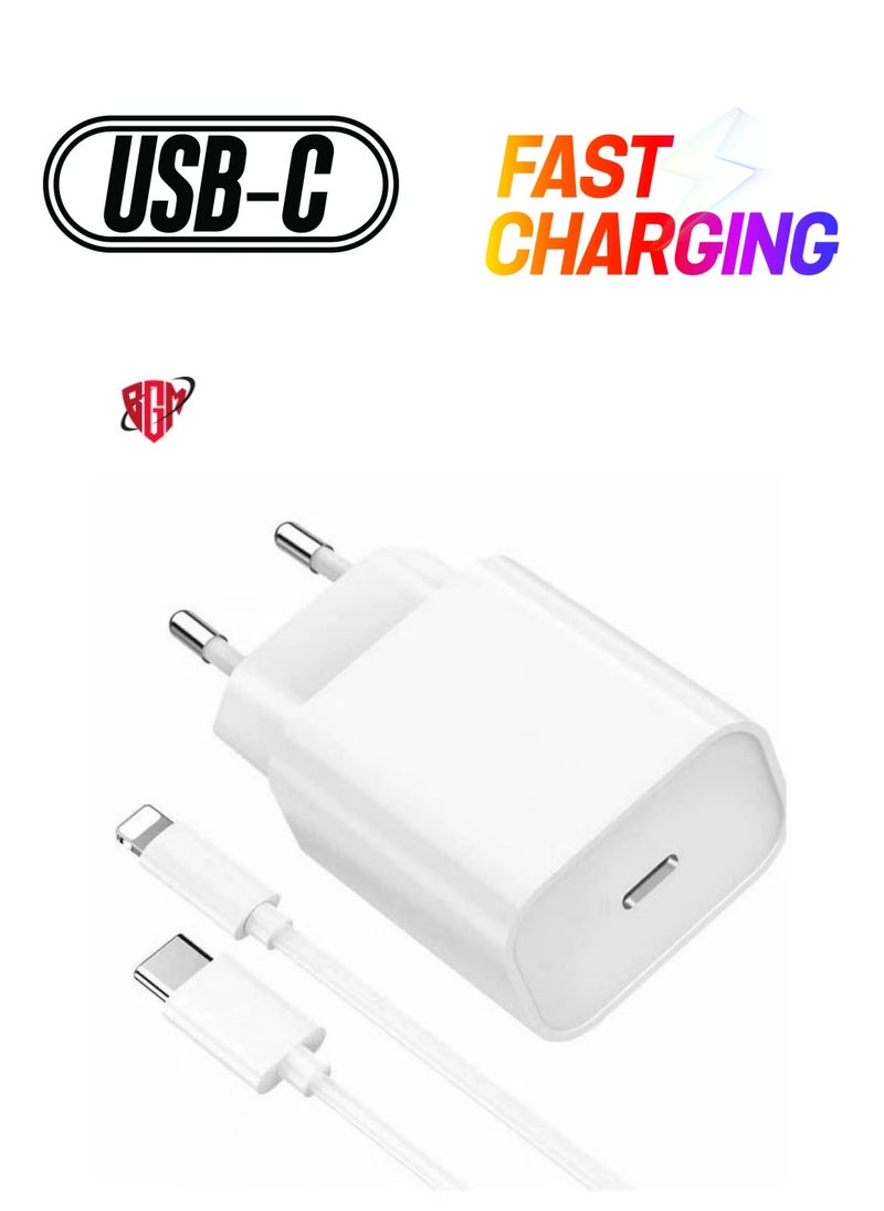 BGM - White Type-C Fast Charging Wall Adapter with Lightning Cable - Image 1