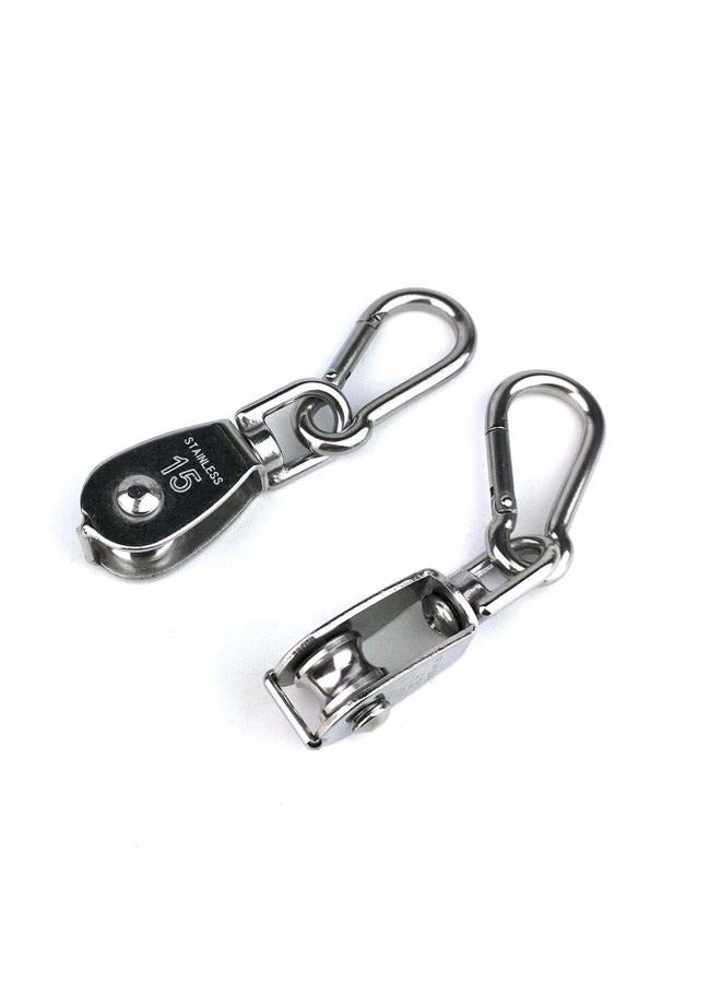 Hamineler 2PCS 304 Stainless Steel Single Pulley Block M15, Wire Rope Crane Pulley Block Hanging Wire Towing Wheel with 2PCS Spring Snap Hook - Image 4