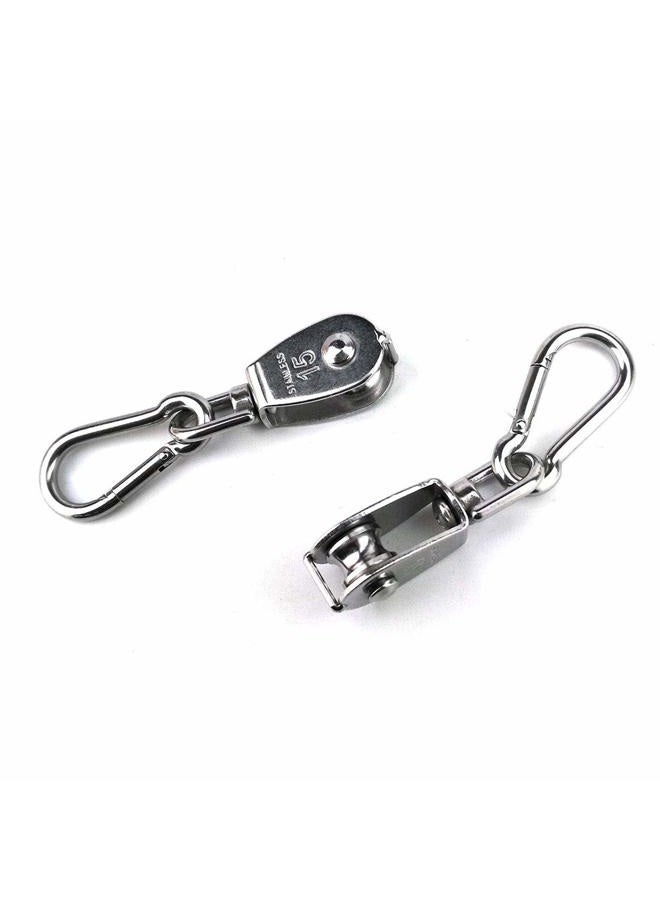 Hamineler 2PCS 304 Stainless Steel Single Pulley Block M15, Wire Rope Crane Pulley Block Hanging Wire Towing Wheel with 2PCS Spring Snap Hook - Image 5