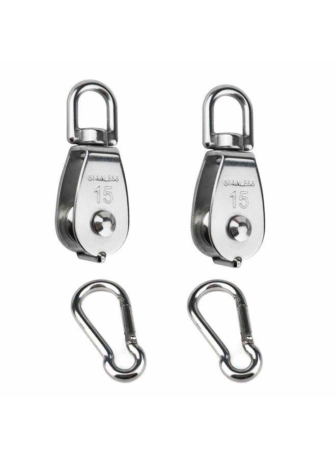 Hamineler 2PCS 304 Stainless Steel Single Pulley Block M15, Wire Rope Crane Pulley Block Hanging Wire Towing Wheel with 2PCS Spring Snap Hook - Image 1