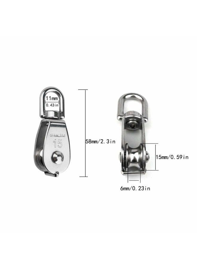 Hamineler 2PCS 304 Stainless Steel Single Pulley Block M15, Wire Rope Crane Pulley Block Hanging Wire Towing Wheel with 2PCS Spring Snap Hook - Image 2