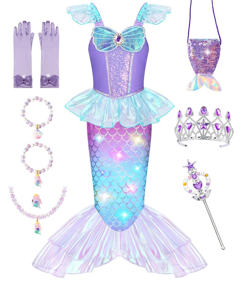 Meland Mermaid Costume for Girls - Light Up Halloween Costume for Kids Toddler 3-10, Princess Dress Up for Girl Birthday Gift, Mermaid Dress for Girls Aged 3-10 Years Old (5-6 Years) - Image 1