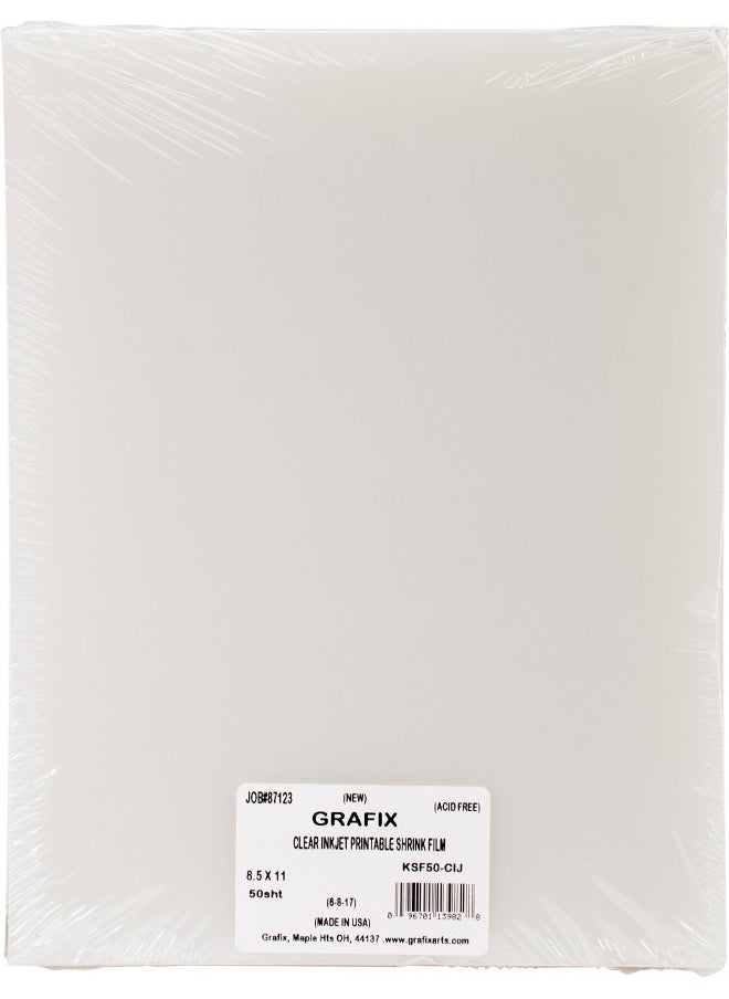 Grafix Grafix Ink-Jet Printable Shrink Film Clear, 8.5 x 11, Pack of 50 Printable Shrink Sheets, Design Your Art, Print, and Shrink It to Create Jewelry, Embellishments, Paper Crafts, Ornaments and More  - Image 1