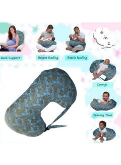 Get It Cotton Mutlipurpose 5 In 1 Baby Feeding Nursing Pillow With Adjustable Strap; For Breastfeeding Baby Support & Playtime ; Washable Premium Cotton Cover With Zip (Blue Leaf Print)  - Image 3