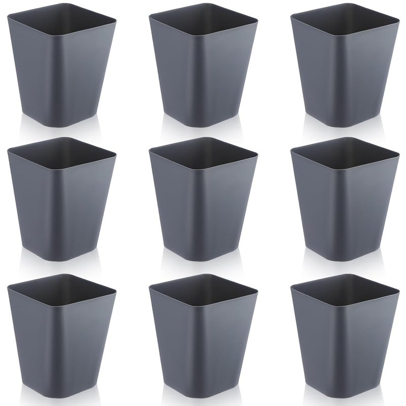 Hoolerry 9 Pieces Garbage Can 2 Gallon Small Trash Cans Bulk Bathroom Trash Bin Plastic Wastebasket Square for Bedroom Slim Bathroom Trashcan Small Container for Kitchen Office Home Rooms(Grey) - Image 1