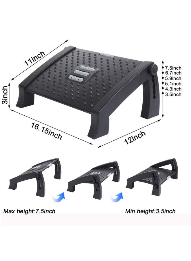 TRASSLE Foot Rest for Under Desk, Foot Stool -6 Height Adjustable with Massage Surface and Roller for Home Office, All Ages  - Image 2