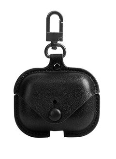 Leather Protective Case Skin Cover with Keychain and Lock for Apple Airpods 3 Case Women Men Black