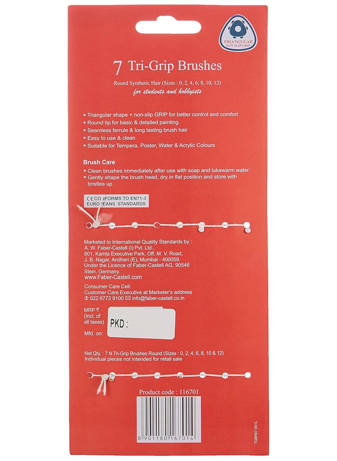 FABER-CASTELL - Faber-Castell Tri-Grip Brush - Round, Pack of 7 (Assorted) & Faber-Castell Tri-Grip Brush - Flat, Pack of 4 (Assorted) - Image 1