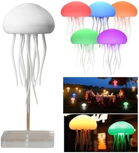 XERGY LED Cute Jellyfish Night Light, RGB Gradient Bedside Voice Control Light Rechargeable - Type-C Table Bedside Lamp with Touch Sensor Lamp for Bedroom (Hanging + Base) - Image 1