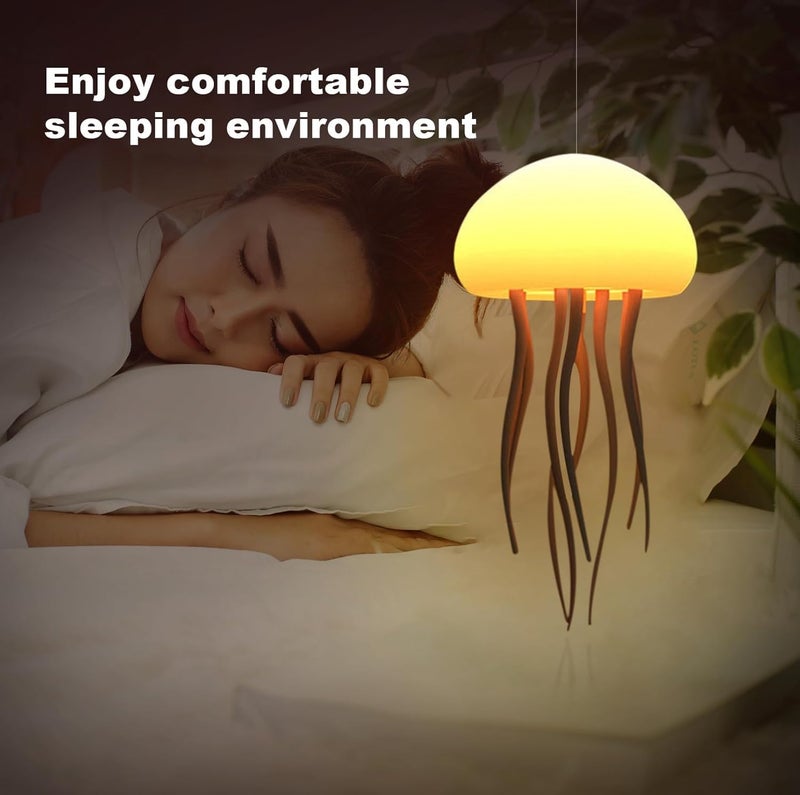 XERGY LED Cute Jellyfish Night Light, RGB Gradient Bedside Voice Control Light Rechargeable - Type-C Table Bedside Lamp with Touch Sensor Lamp for Bedroom (Hanging + Base) - Image 5
