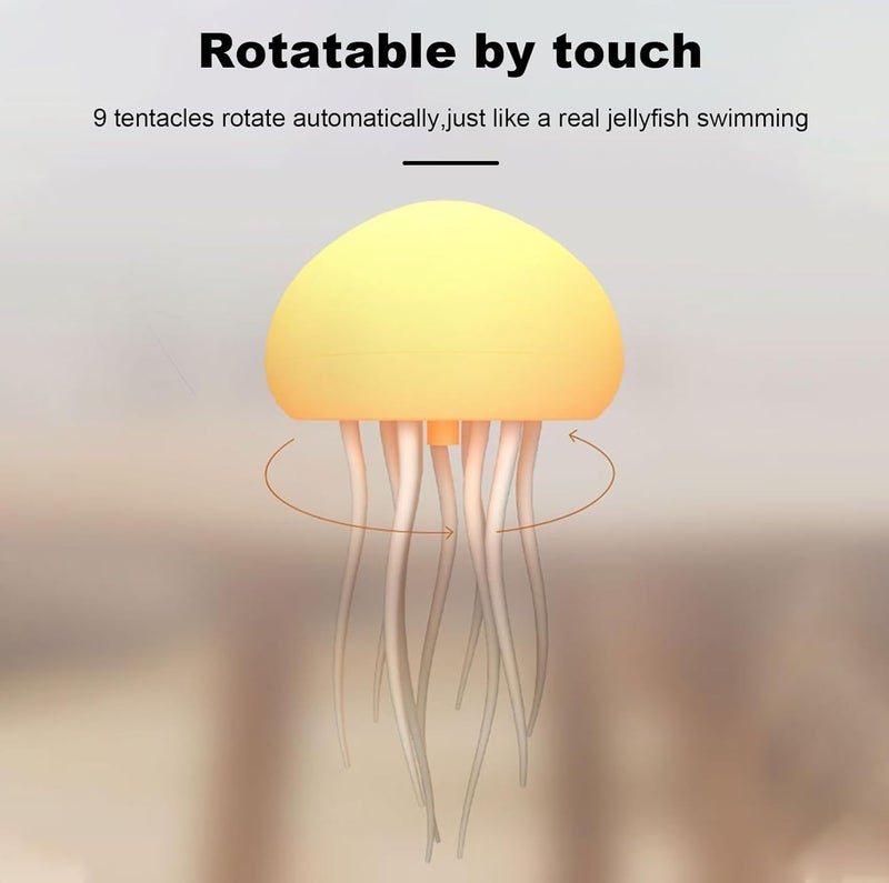 XERGY LED Cute Jellyfish Night Light, RGB Gradient Bedside Voice Control Light Rechargeable - Type-C Table Bedside Lamp with Touch Sensor Lamp for Bedroom (Hanging + Base) - Image 2