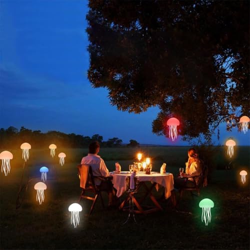 XERGY LED Cute Jellyfish Night Light, RGB Gradient Bedside Voice Control Light Rechargeable - Type-C Table Bedside Lamp with Touch Sensor Lamp for Bedroom (Hanging + Base) - Image 4