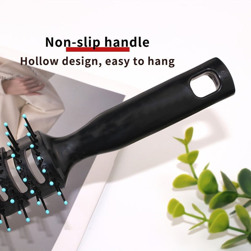 Black Handle Teeth Nine Row Hair Comb For Men Oily Head Big Back Puffing Styling Hollow Massage Brush - Image 1
