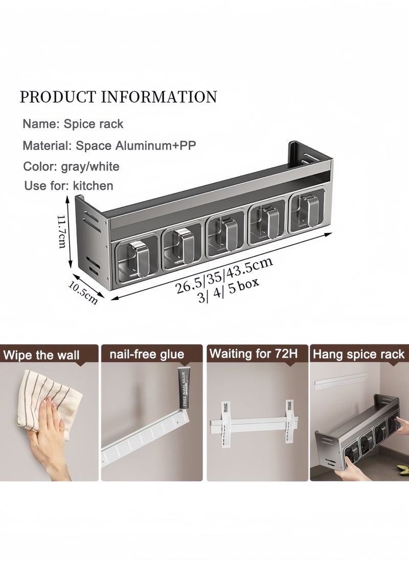 Spice Rack with 5 Spice Boxes 2 Tier Spice Racks Organiser Wall Mounted Spice Shelf Holder Large Capacity Seasoning Stand for Kitchen Wall Cabinet