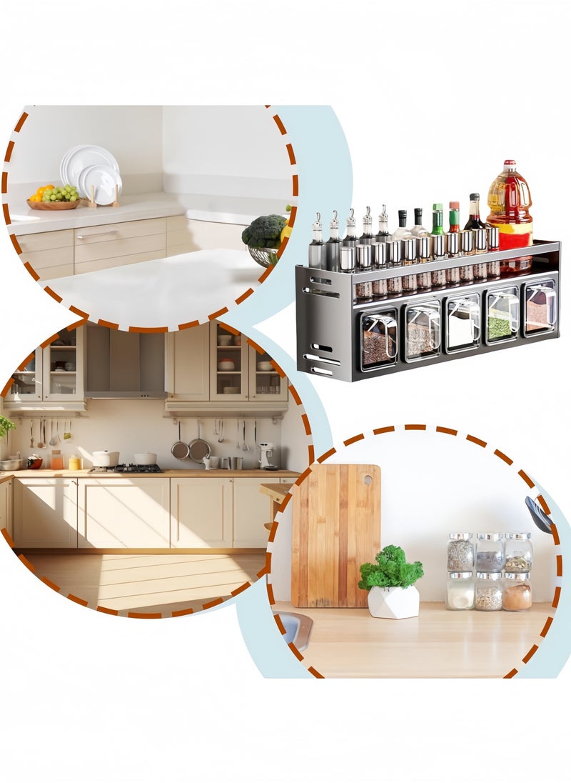 Spice Rack with 5 Spice Boxes 2 Tier Spice Racks Organiser Wall Mounted Spice Shelf Holder Large Capacity Seasoning Stand for Kitchen Wall Cabinet