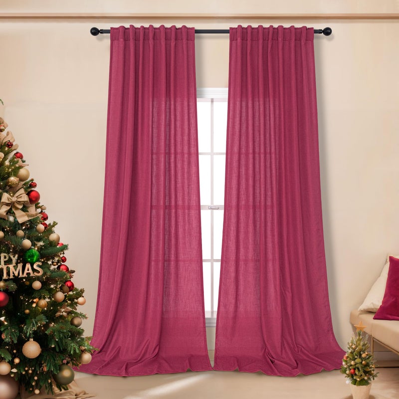 DANCURTON Hot Pink Curtains for Living Room 84 Inch Length 2 Panels Set Back Tab Pocket Semi Sheer Linen Boho Vibrant Bright Colored Girls Curtains for Bedroom Princess Decor Raspberry Fuchsia Magenta Red 52x84 - Image 1